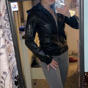 Hooded Faux Leather Jacket